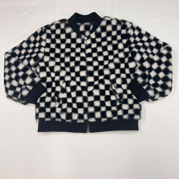 Checkered Black & White Check‎ Bomber Jacket By Chaser Size 6 - Picture 1 of 6